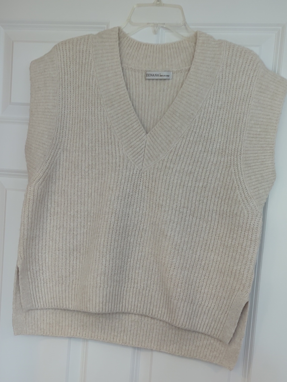Zenana Linen Blend Cream V-Neck Knit Sweater Vest